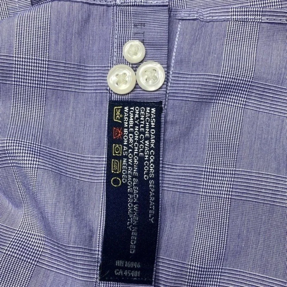 Nautica Mens Dress Shirt 17.5 34/35 Purple Micro Check Plaid Wrinkle Free XL‎